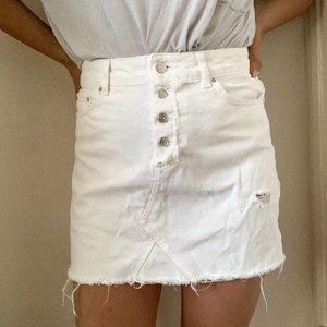 Zara Distressed White Denim Skirt